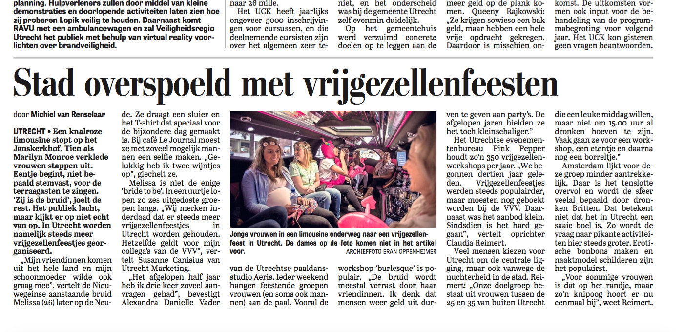Artikel workshop paaldansen De Telegraaf