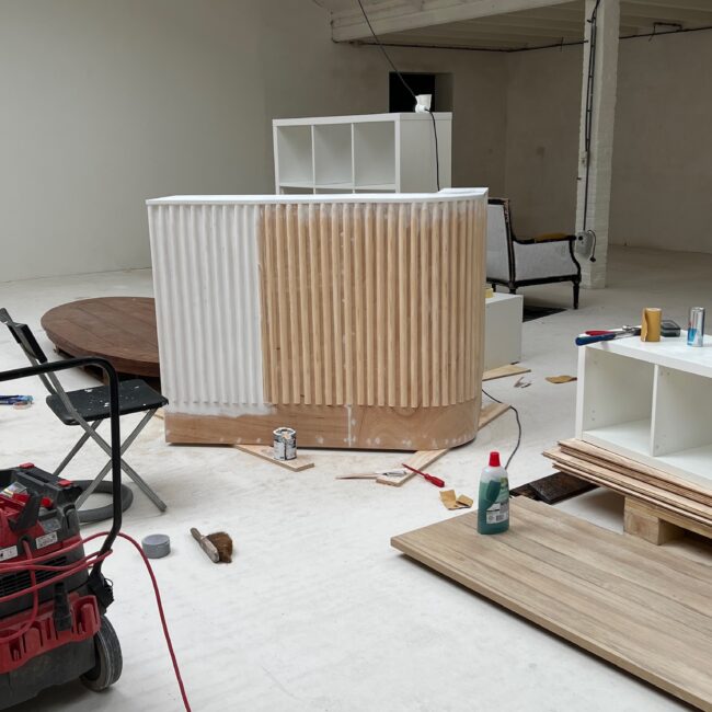 reception desk new studio being build